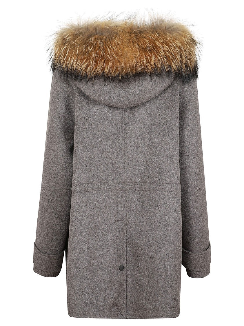 P.A.R.O.S.H. Relaxed Silhouette Wool Parka With Fur Trim
