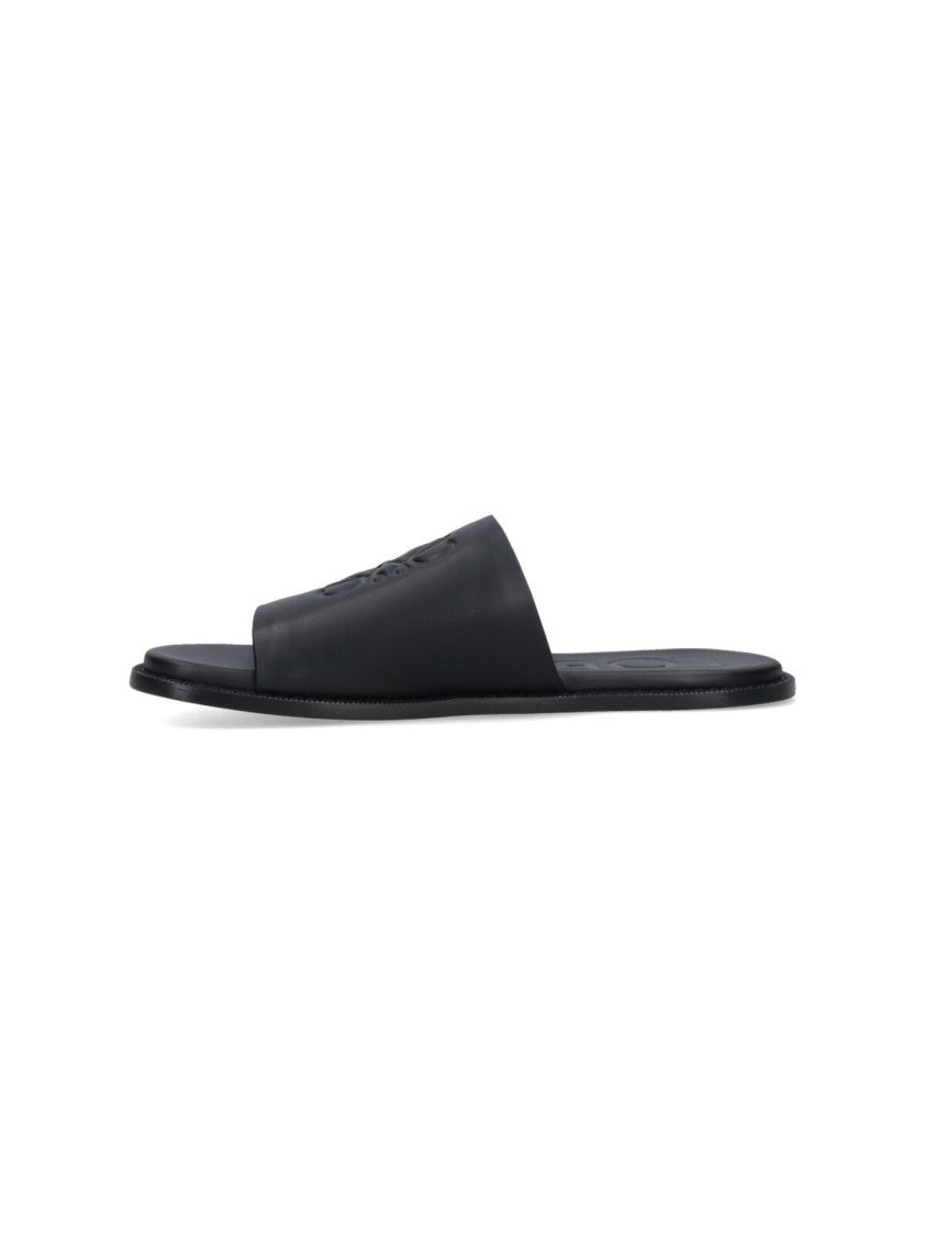 Loewe X Paula's Ibiza "Anagram Flex" Slide Sandals, In Black Calfskin