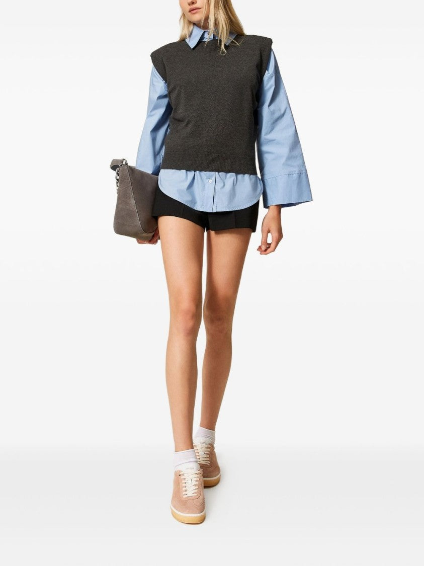 Twin-Set Cropped Sleeveless Knit Vest With Ribbed Detailing