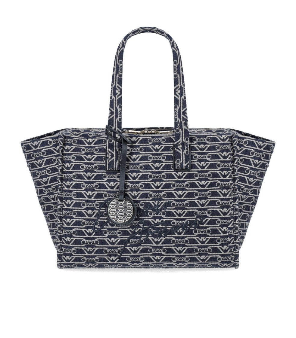 Emporio Armani Monogram Blue Écru Medium Shopping Bag