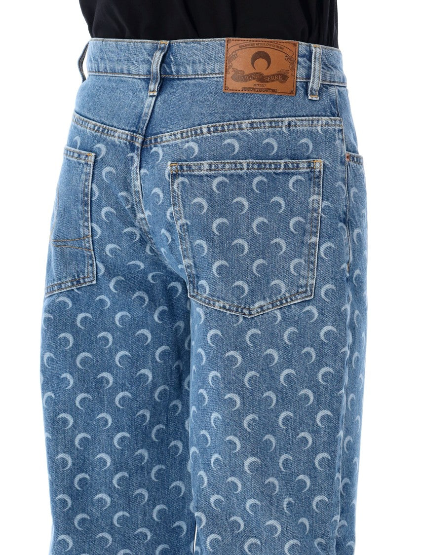 Marine Serre Moon Laser Blue Baggy Denim Jeans