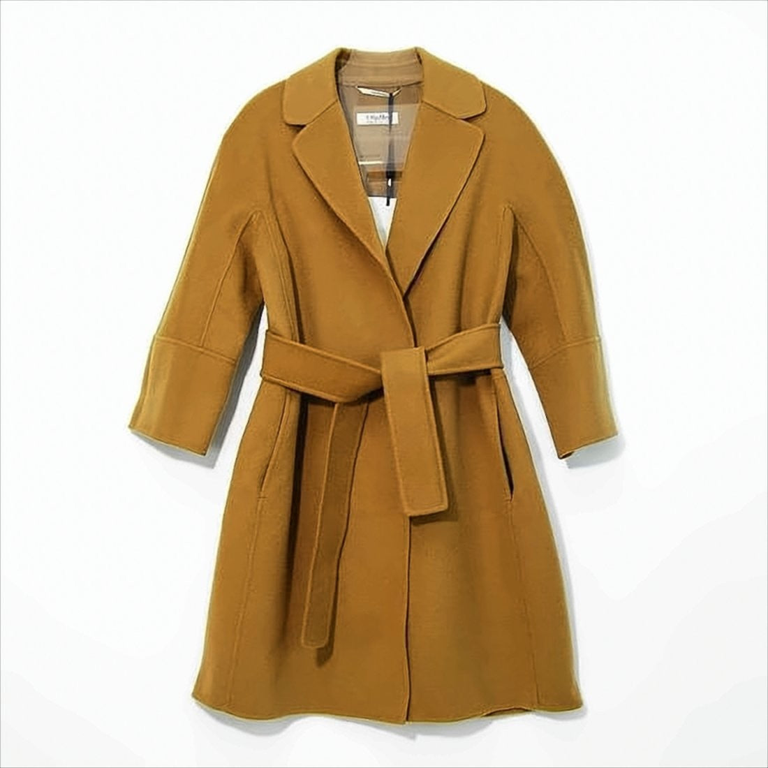 Max Mara Knee-Length Wool Coat With Wide Lapel And Self-Tie Belt