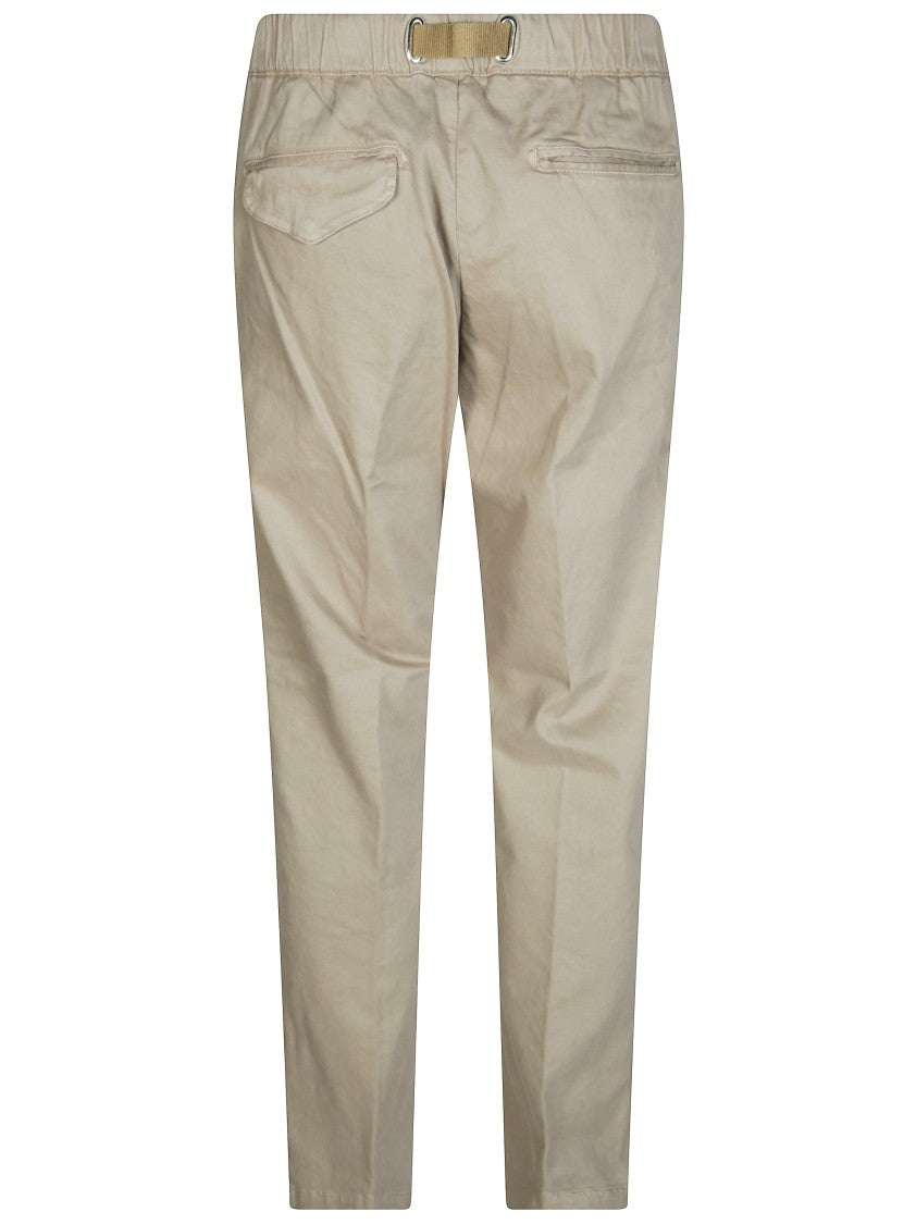 White Sand Straight-Leg Gabardine Belted Trousers