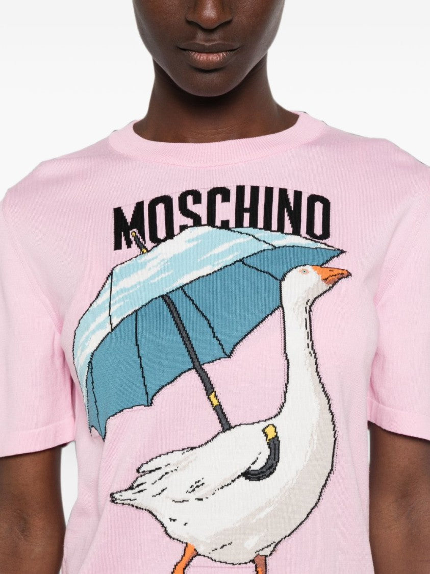 Moschino Goose Graphic Short-Sleeved Sweater - Light Pink