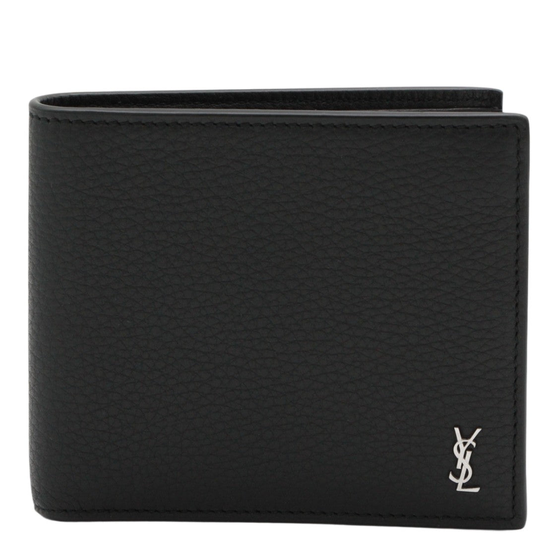 Saint Laurent Textured Black Leather Bifold Wallet With Metallic Logo