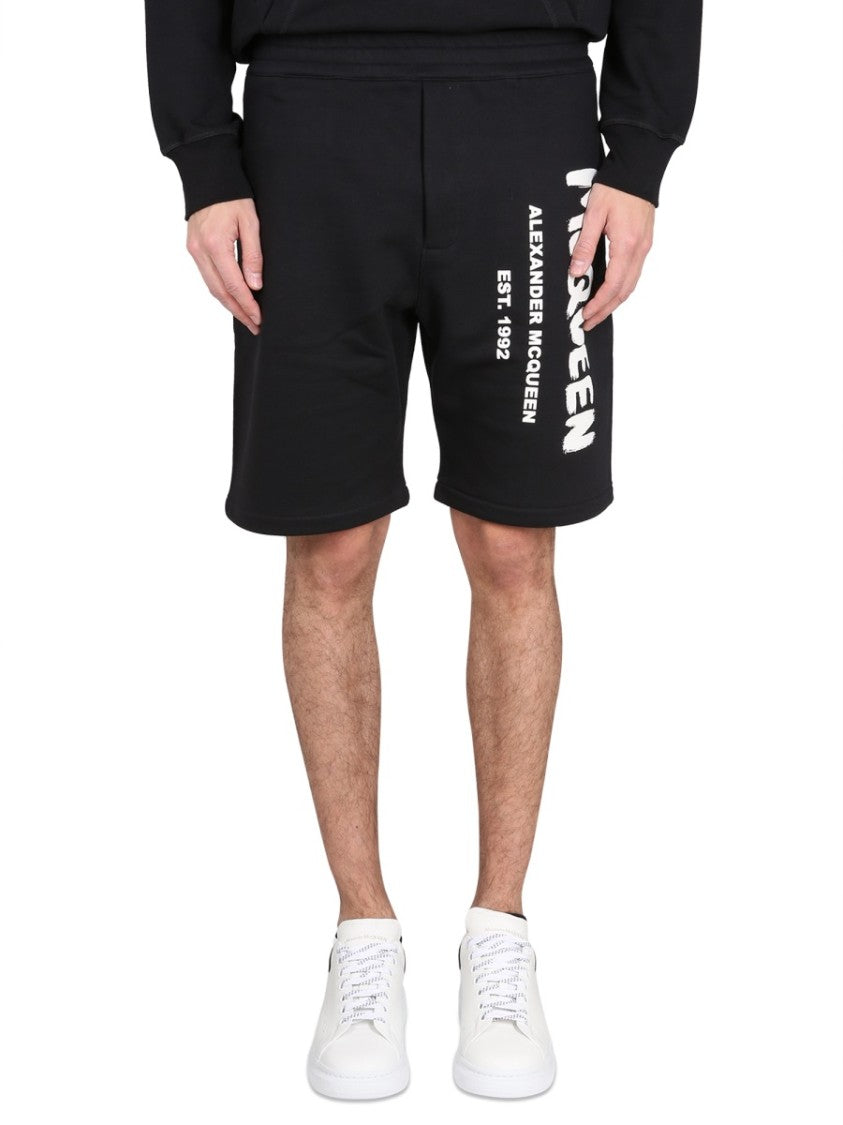 Alexander Mcqueen Bermuda Shorts With Graffiti Logo Print