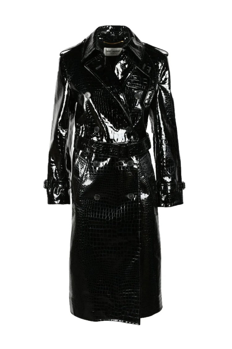 Saint Laurent Patent Leather Trench Coat - Black