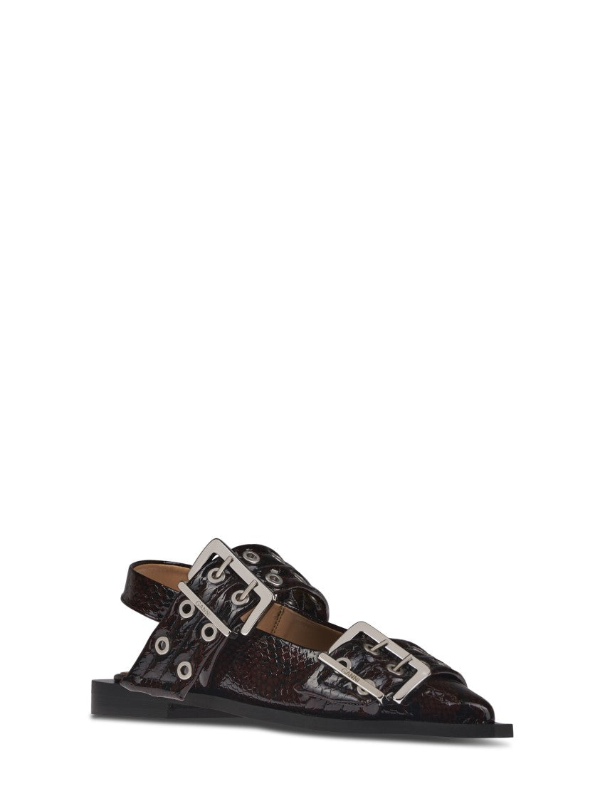 Ganni Slingback Dark Burgundy Flat Shoes With Textured Upper