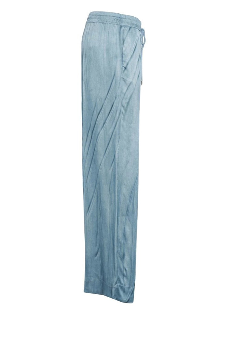 Pinko Blue Floral Embroidery Satin Viscose Wide-Leg Pants