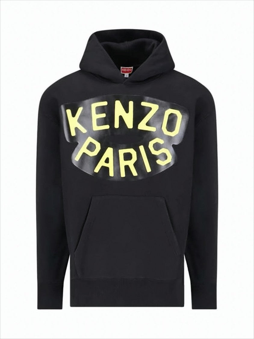 Kenzo Bold Logo Patch Black Cotton Hoodie