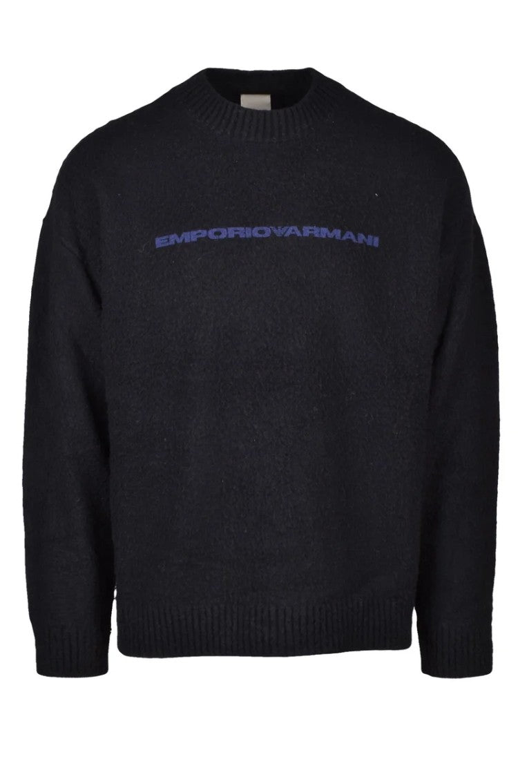 Emporio Armani Black Wool Sweatshirt With Crewneck