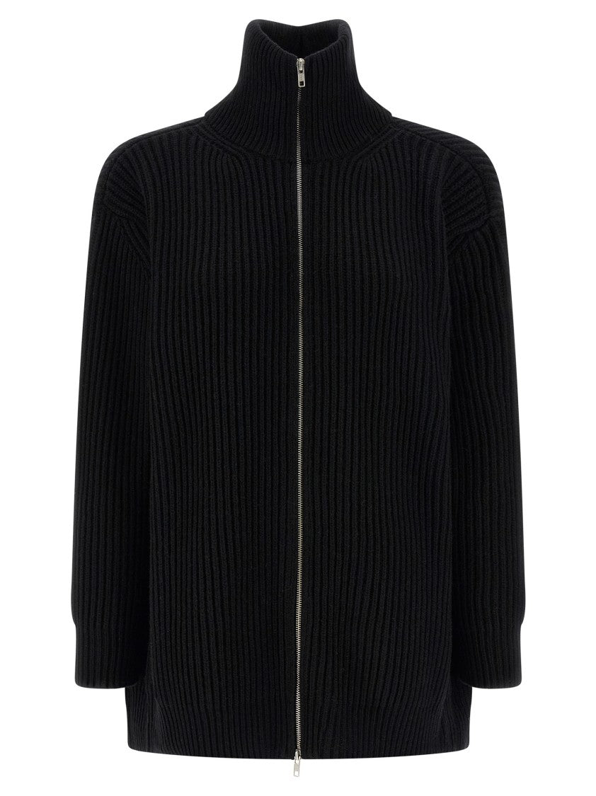 Mm6 By Maison Margiela Mini Ribbed Wool Knit Dress With High Neck And Zip Closure