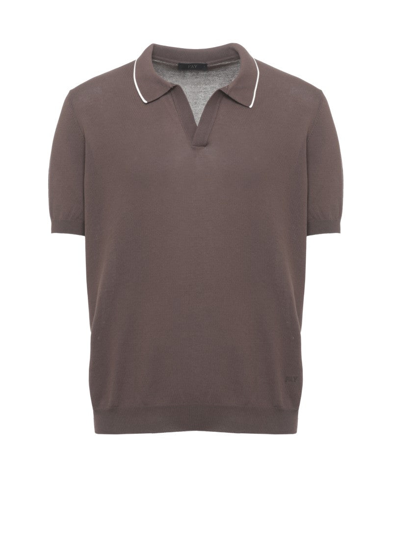 Fay Brown Cotton Embroidered Polo Shirt