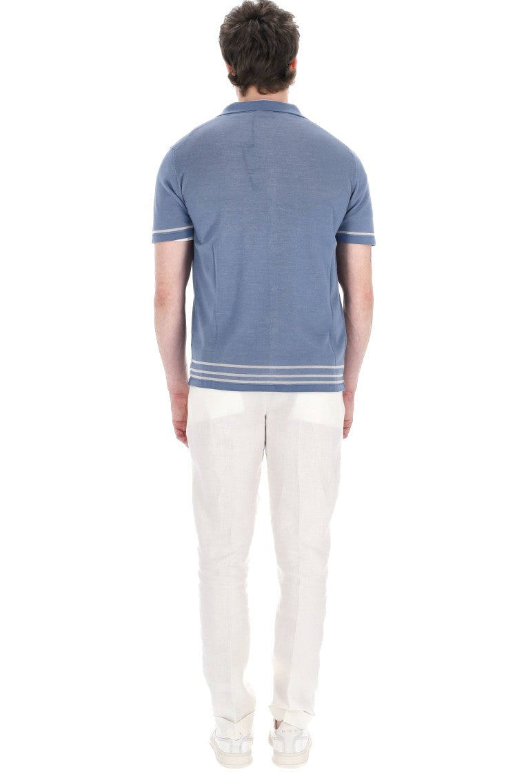 Drumohr Vertical Stripe Cotton Polo-Shirt