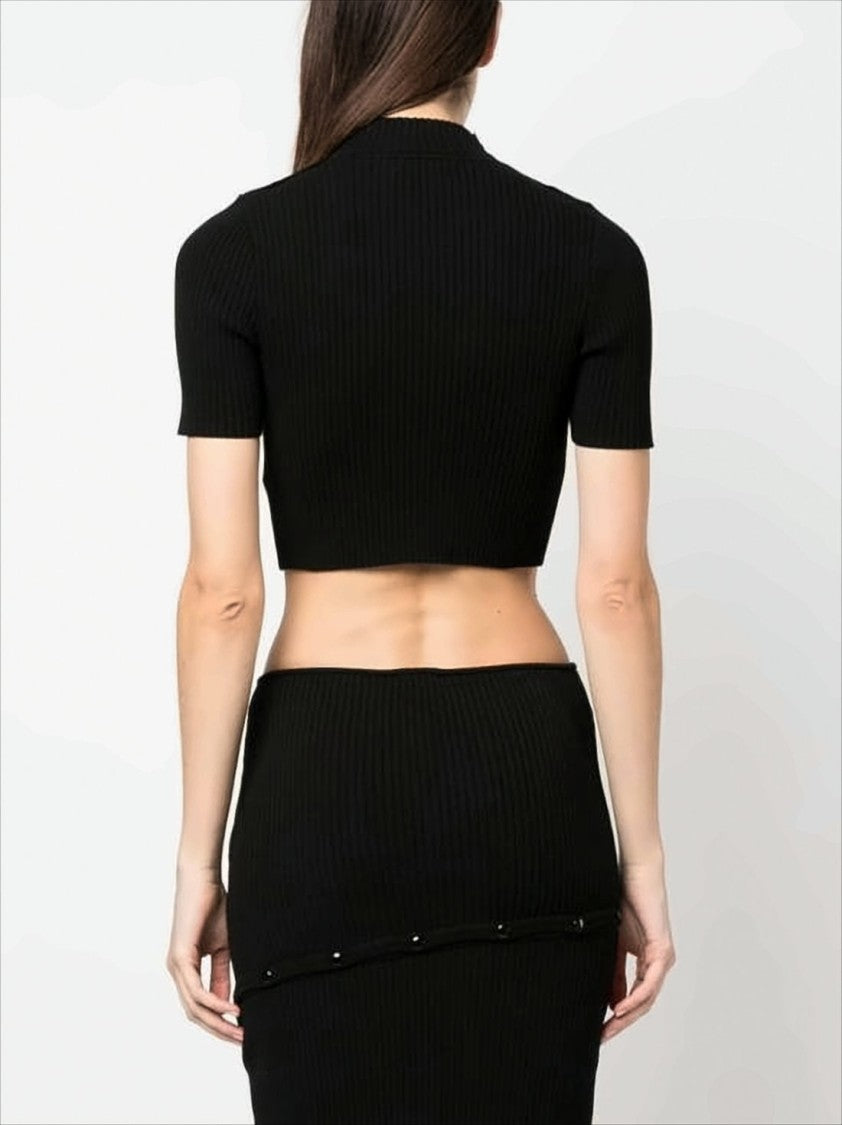 Courrèges Fitted Ribbed Knit Crop Top With Mock Neckline