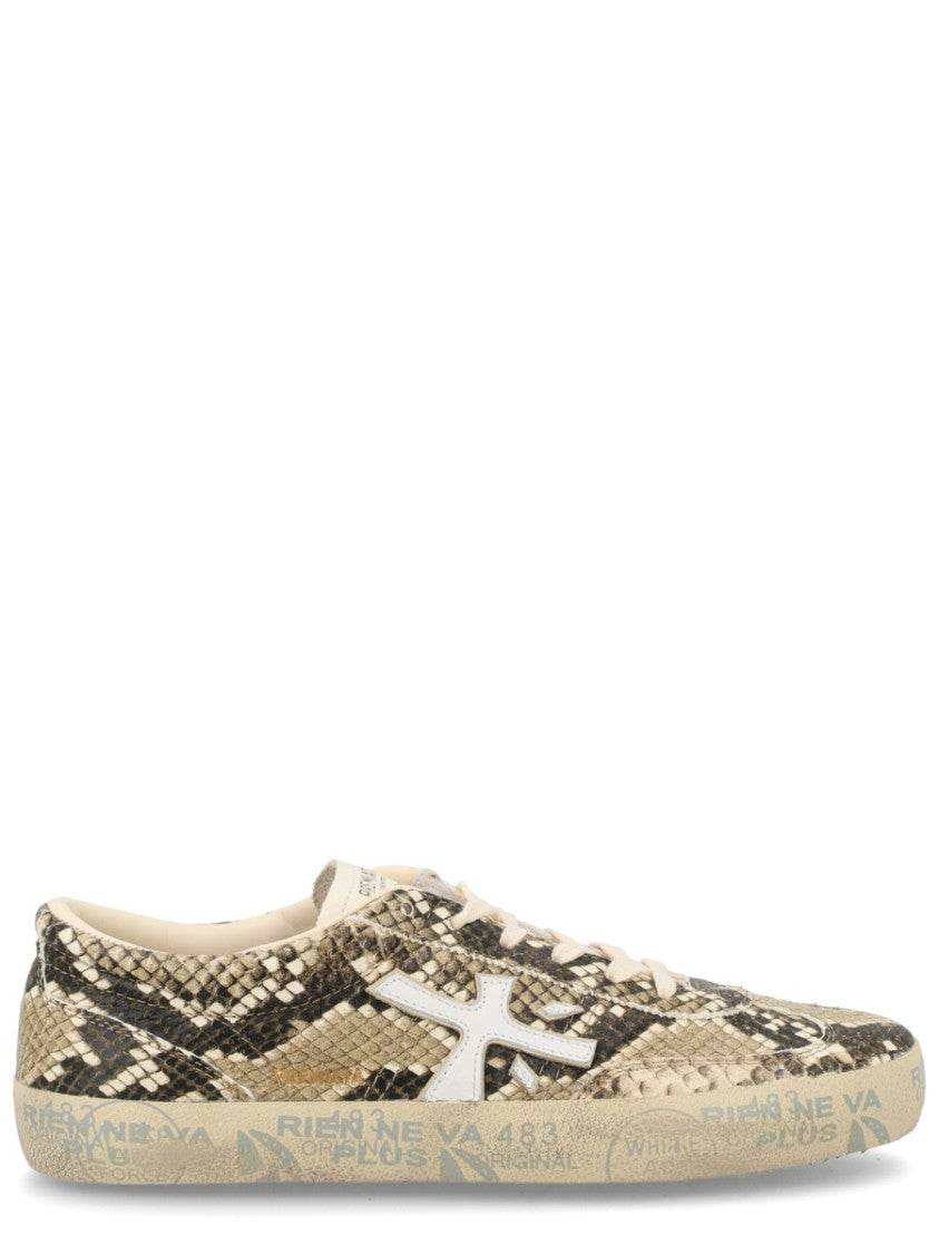 Premiata Davidd Beige Snakeskin Textured Sneakers