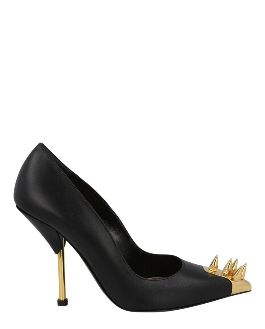 Alexander Mcqueen Pointed Toe Stiletto Pumps With Gold Stud Accents