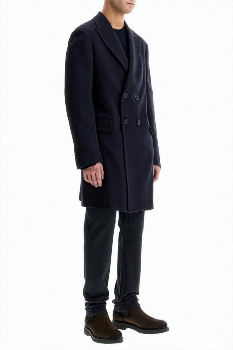 Ermenegildo Zegna Double-Breasted Wool Blend Coat With Classic Notch Lapel