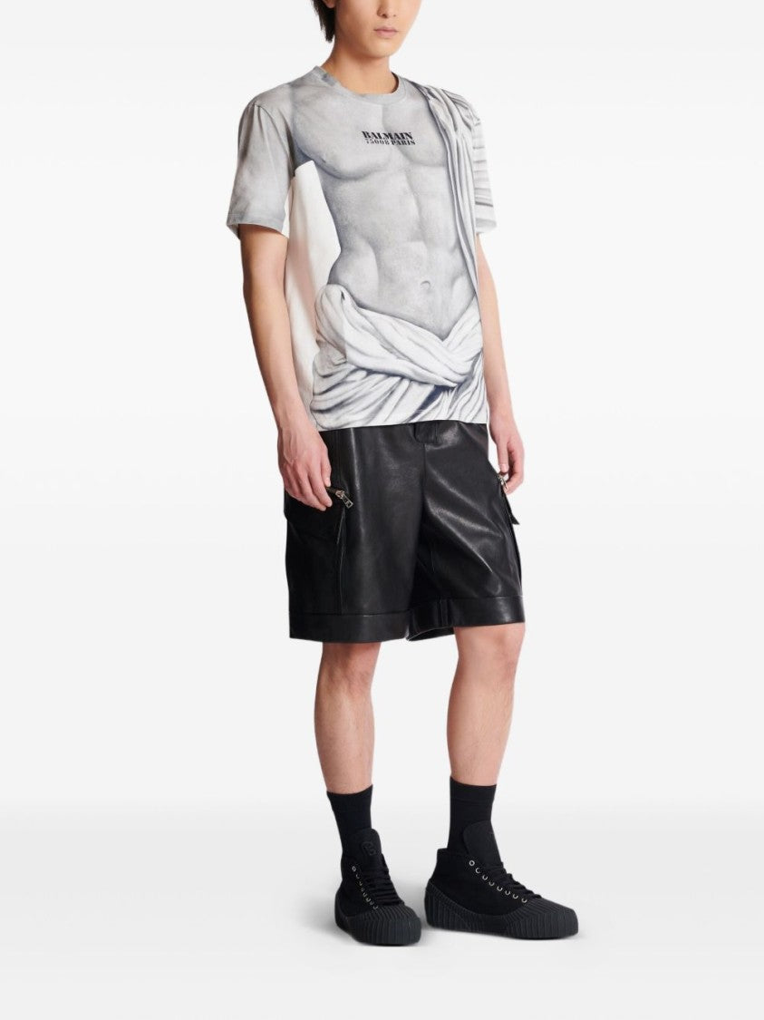 Balmain Light Grey Graphic Art Print T-Shirt