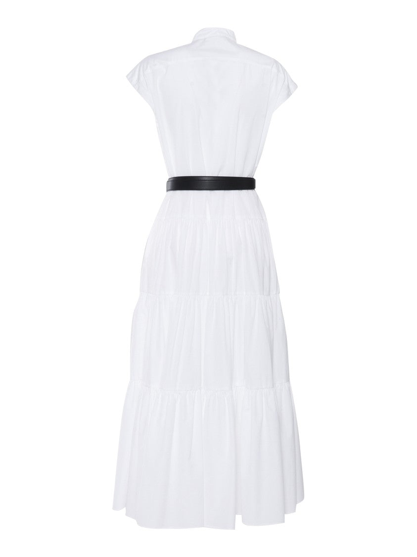 Max Mara Tiered White Midi Dress With Classic Button-Up Front