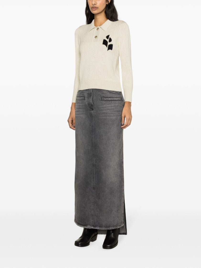 Isabel Marant Étoile Long-Sleeve Knit Polo Top With Distinctive Abstract Patch