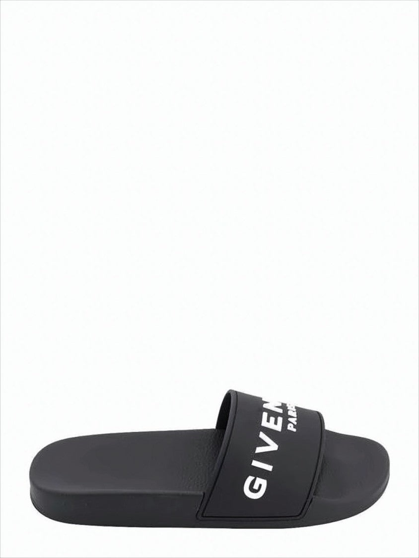 Givenchy Contemporary Black Slide Sandals With Bold Lettering