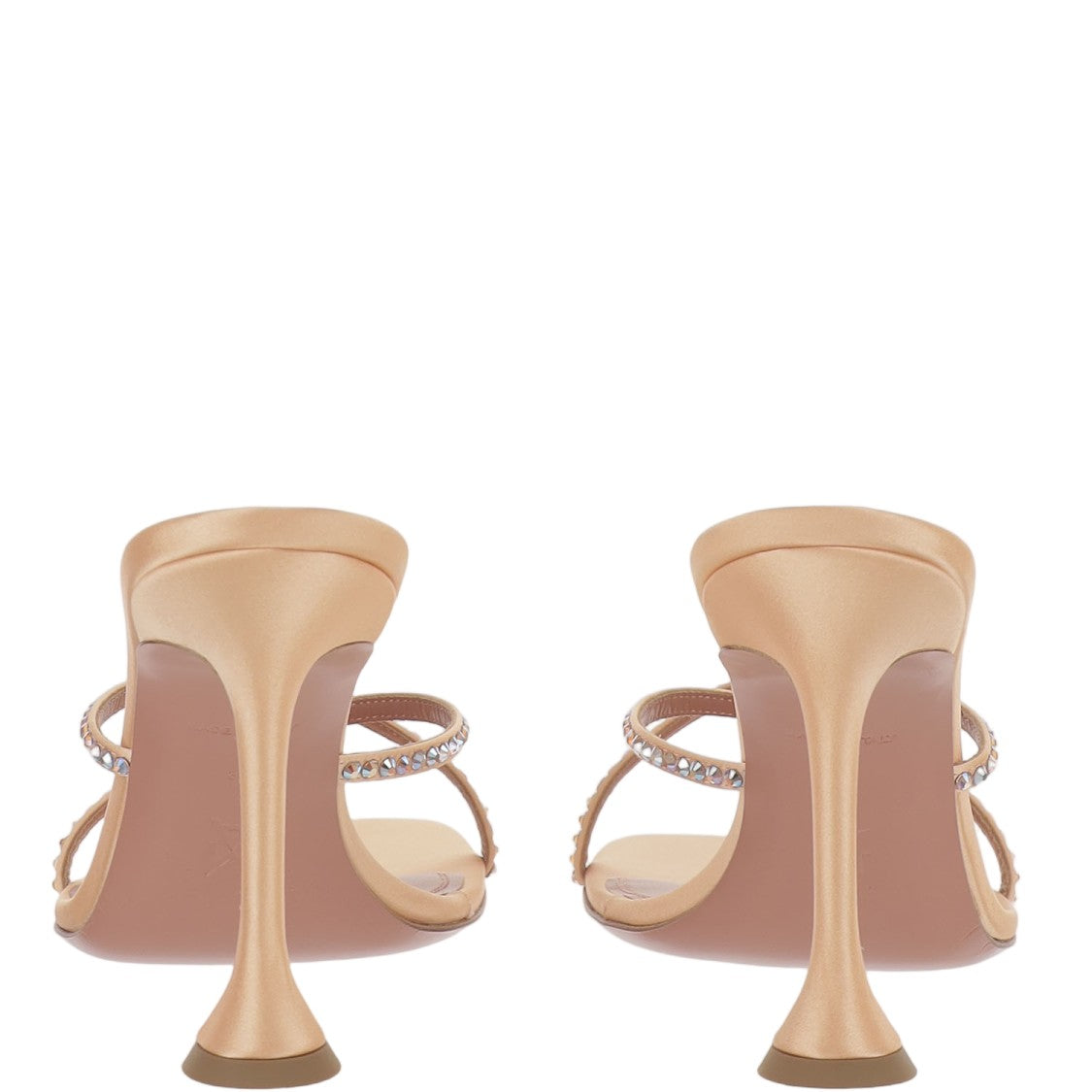 Amina Muaddi Satin Sandals With Crystal Embellishments And Flared Heel