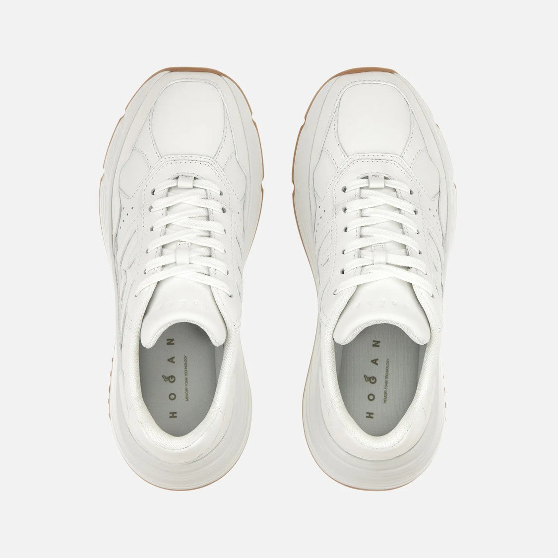 Hogan All-White Lace-Up Sneakers With Embossed Logo