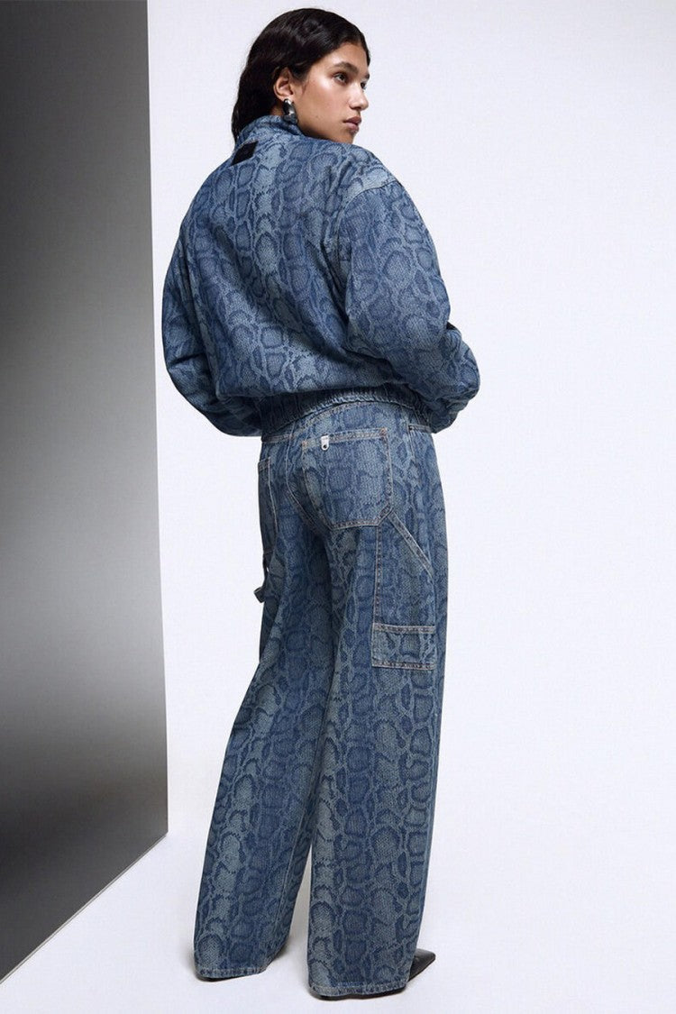 Liu Jo X Capsule 1 Elodie Blue Snake-Print Utility Barrel-Leg Jeans