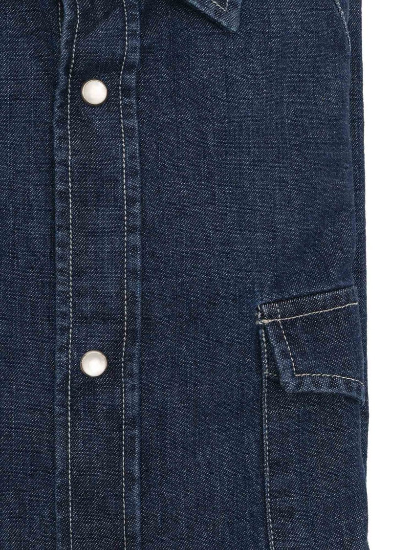 Sartoria Del Campo-Sonrisa Denim Shirt With Classic Collar And Snap Button Closure