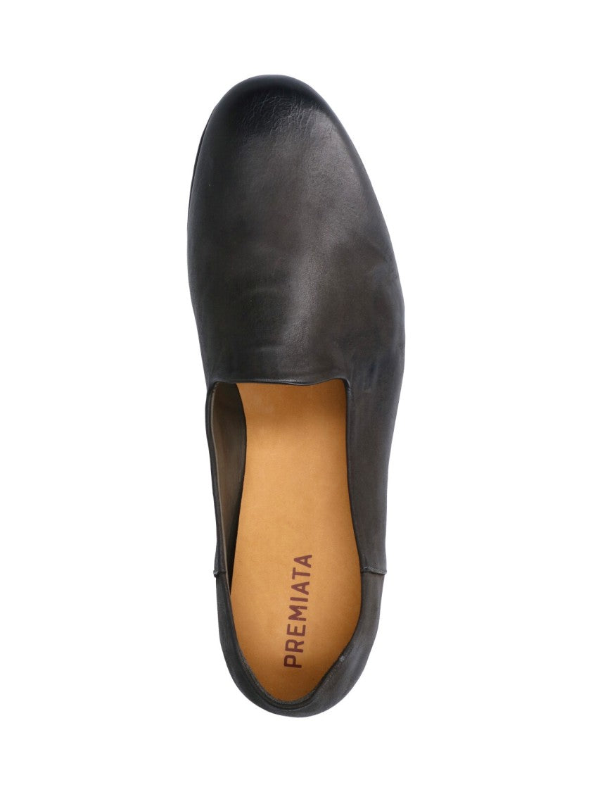 Premiata Black Rounded Toe Slip-On Leather Moccasins
