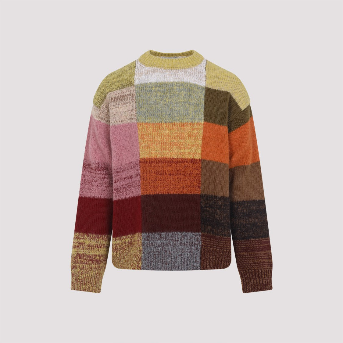 Dries Van Noten Patchwork Knit Sweater In Warm Earthy Tones