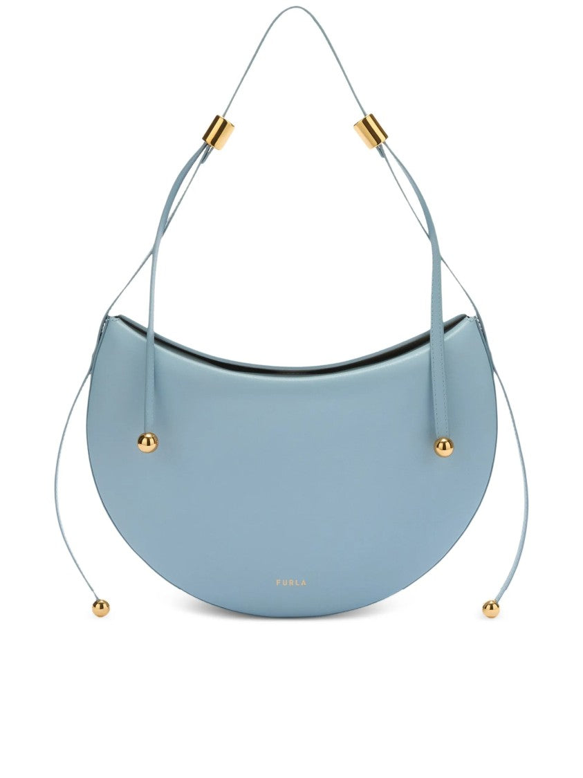Furla Moonstone M Crescent-Shaped Blue Leather Handbag