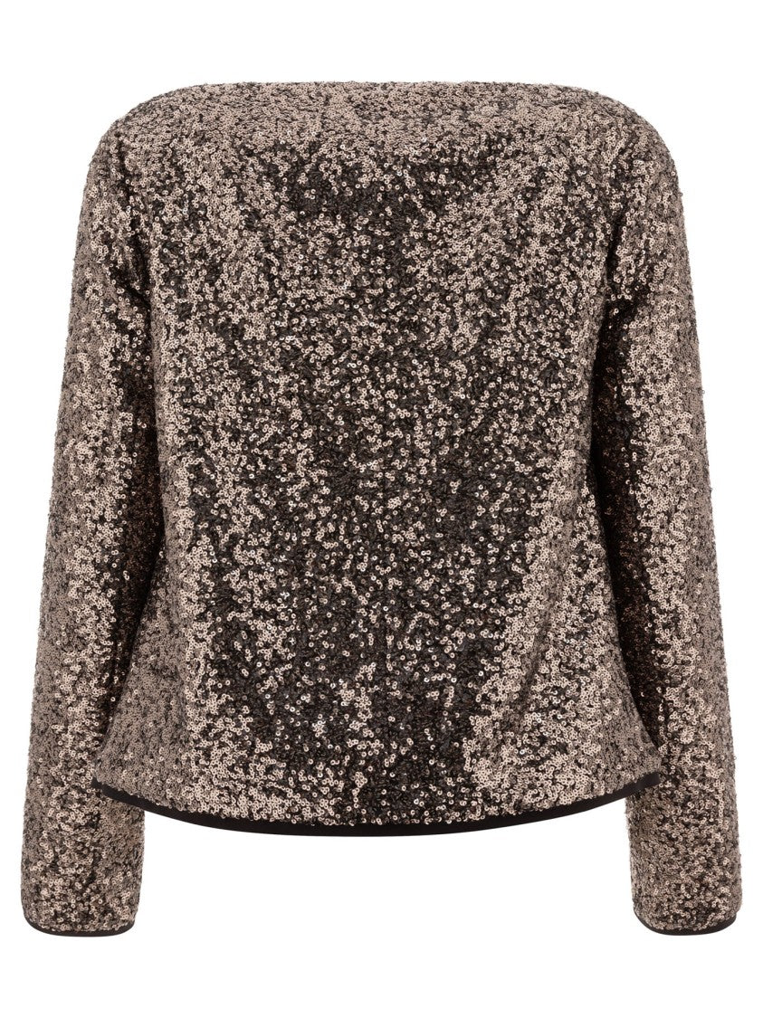 F.It Cropped Sequined Jacket With Open Front