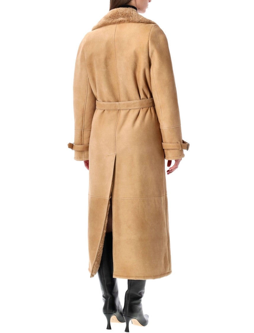 Sword . 6.644 Long Shearling Coat Beige