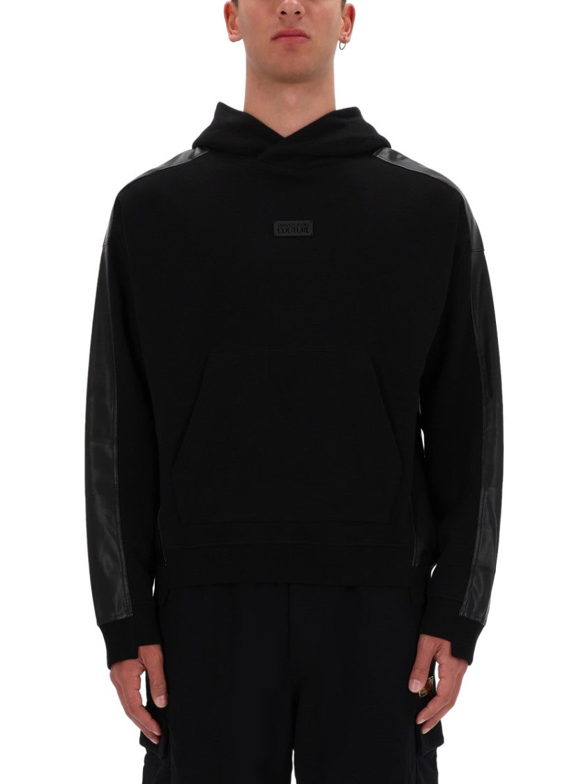 Versace Jeans Couture Black Leather Panels Hoodie