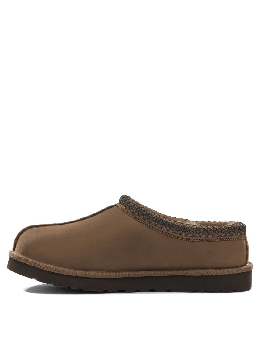 Ugg Brown Leather Loafers With Braided Trim And Plush Interior