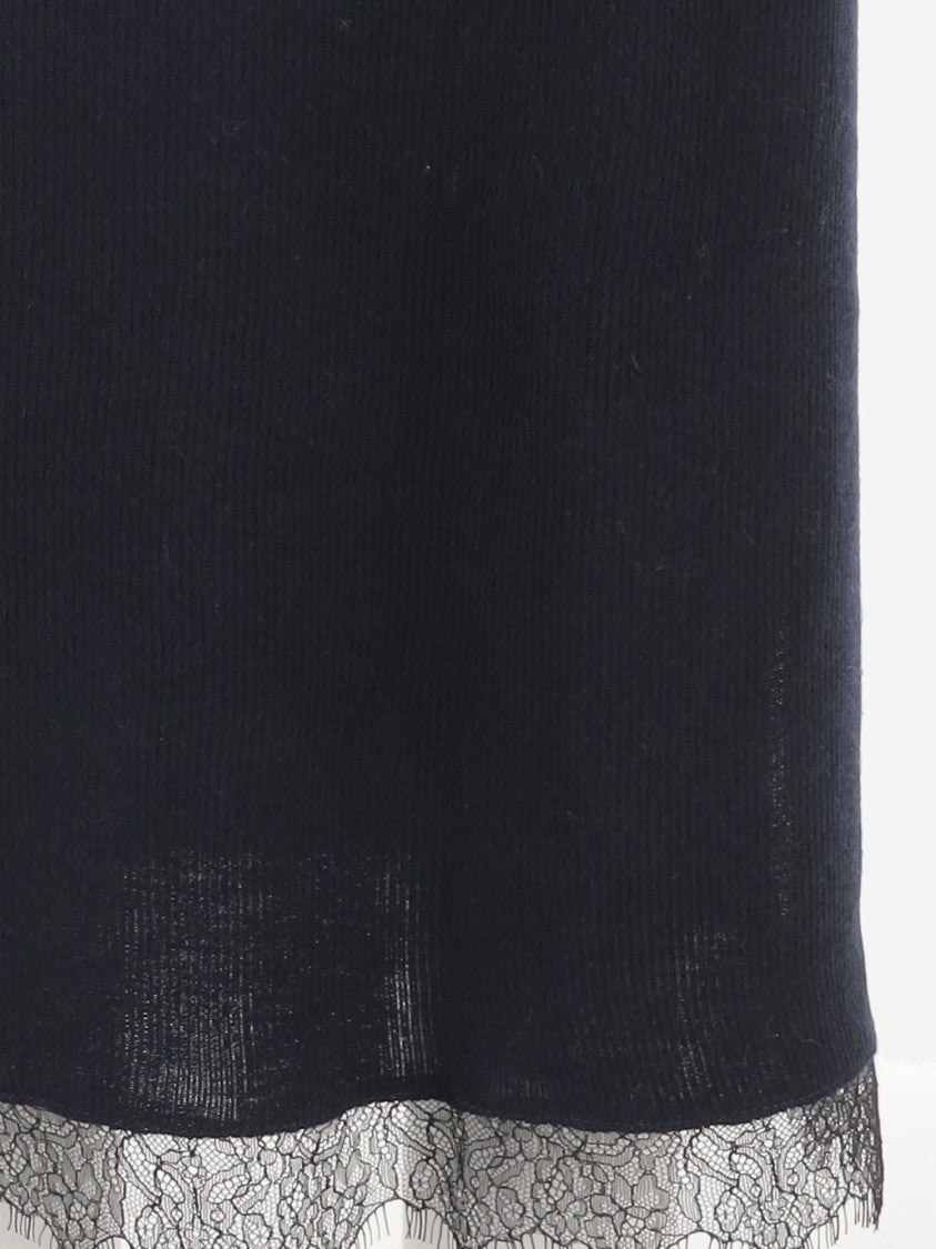 Arch4 Cashmere Long Skirt With Lace Hem Detail