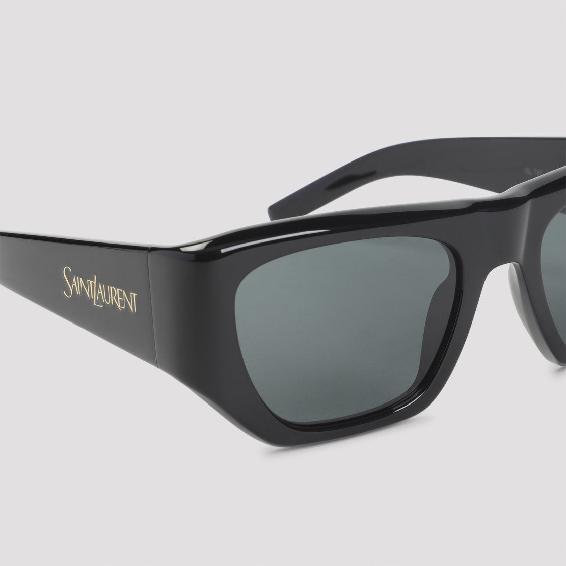 Saint Laurent Rectangular Black Acetate Sunglasses With Gold-Tone Logo Detail