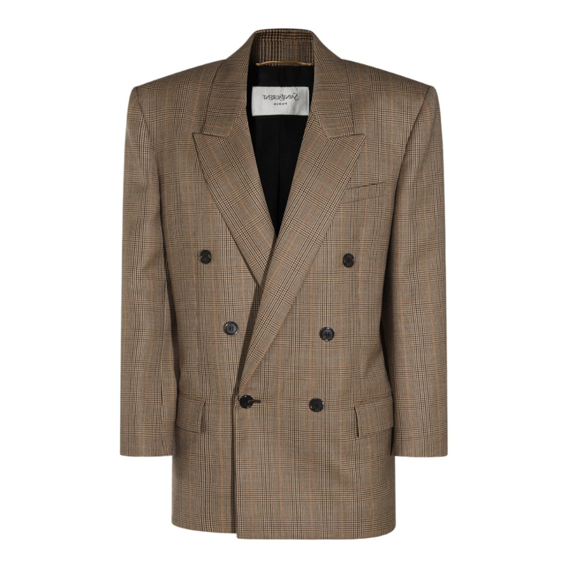 Saint Laurent Brown Plaid Double-Breasted Blazer