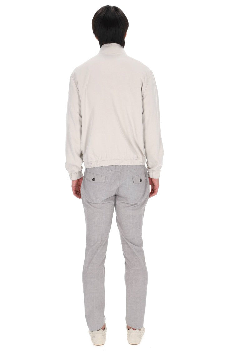 Eleventy Ivory Pure Silk Bomber Jacket