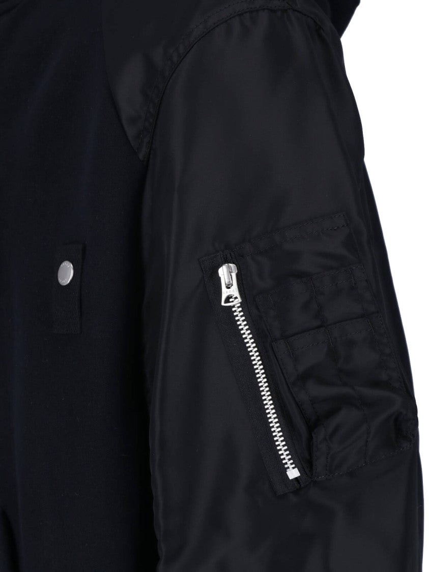 Sacai Technical Fabric Bomber Jacket With Hood And Zippered Pockets