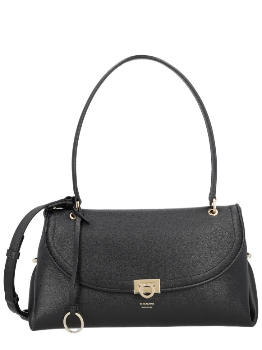 Ferragamo Black Structured Calf Leather Shoulder Bag