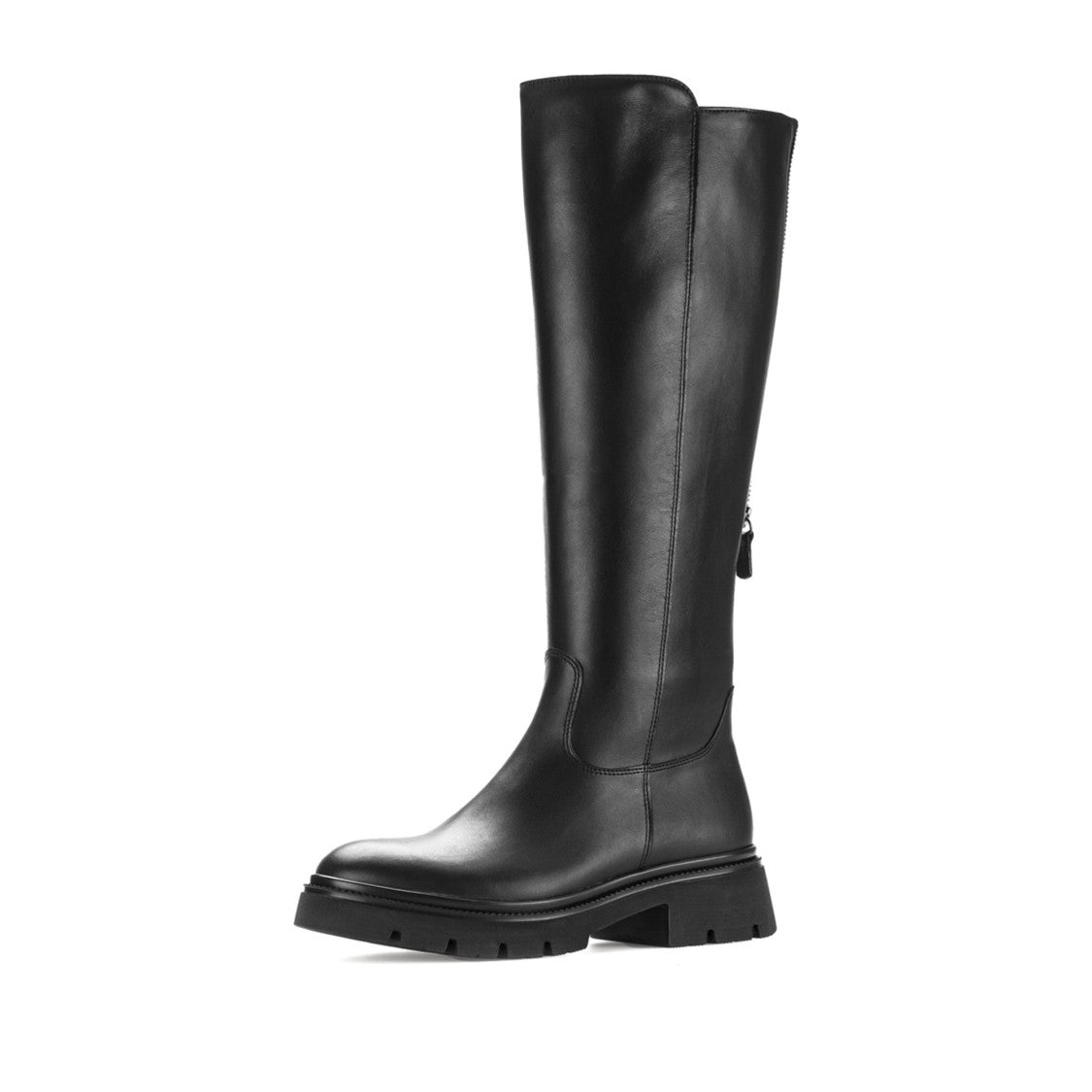 Gabor Black Chunky-Ridged Side Zipper Leather Boots