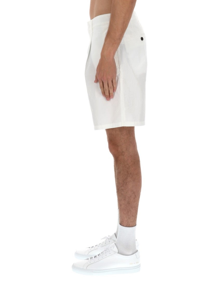 Emporio Armani Flat Front Subtle Pleats Cotton Shorts