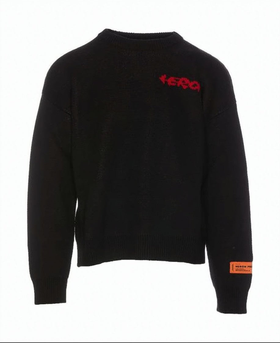 Heron Preston Relaxed Fit Black Knit Sweater With Unique Graphic Accents