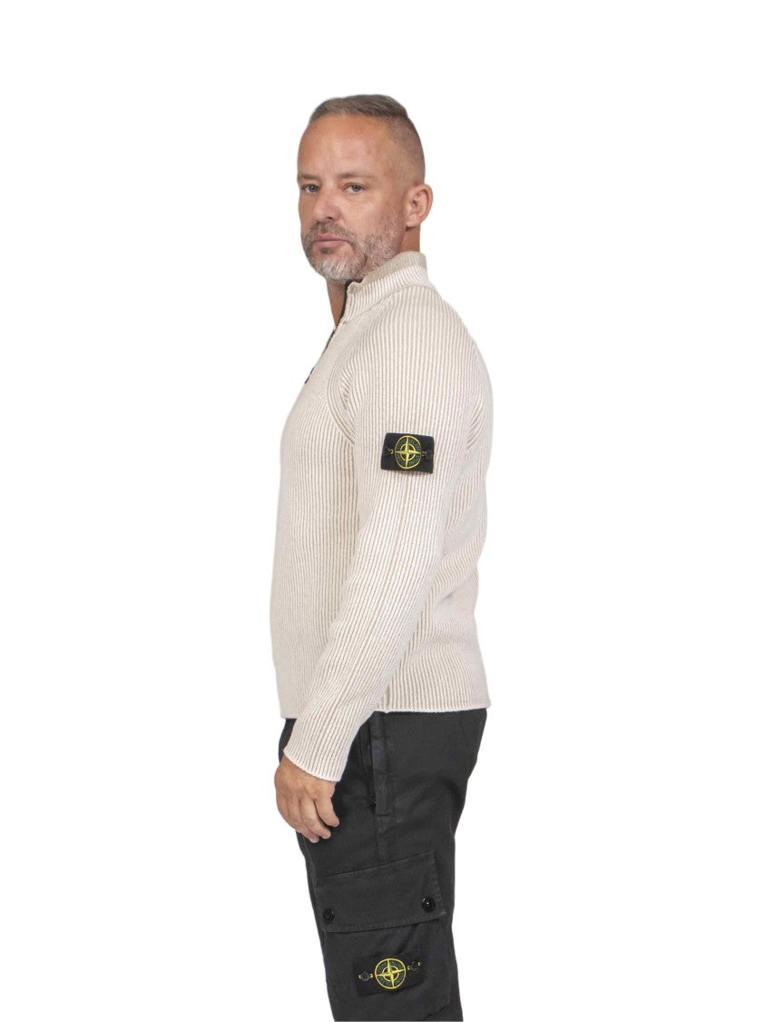 Stone Island Raglan Sleeves Half-Zip Ribbed Knit Pullover