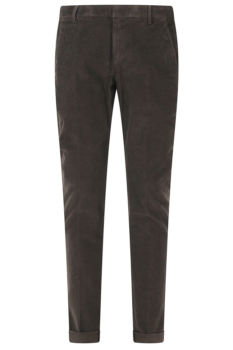 Dondup Gaubert Dark Brown Velvet Cotton-Blend Straight-Leg Pants