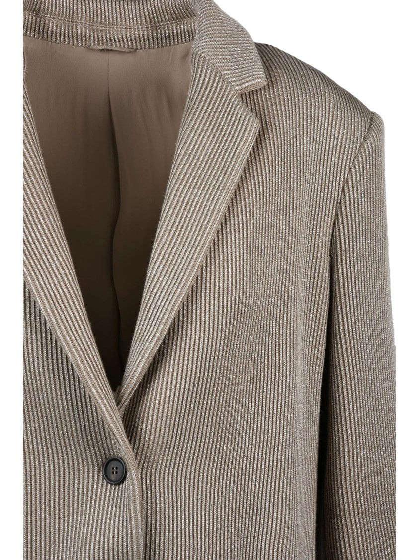 Brunello Cucinelli Beige Cotton-Blend Lamé Blazer