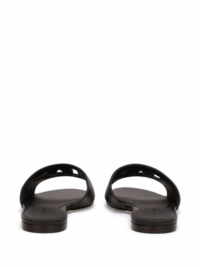 Dolce & Gabbana Black Flat Sole Interlocking Logo Sandals